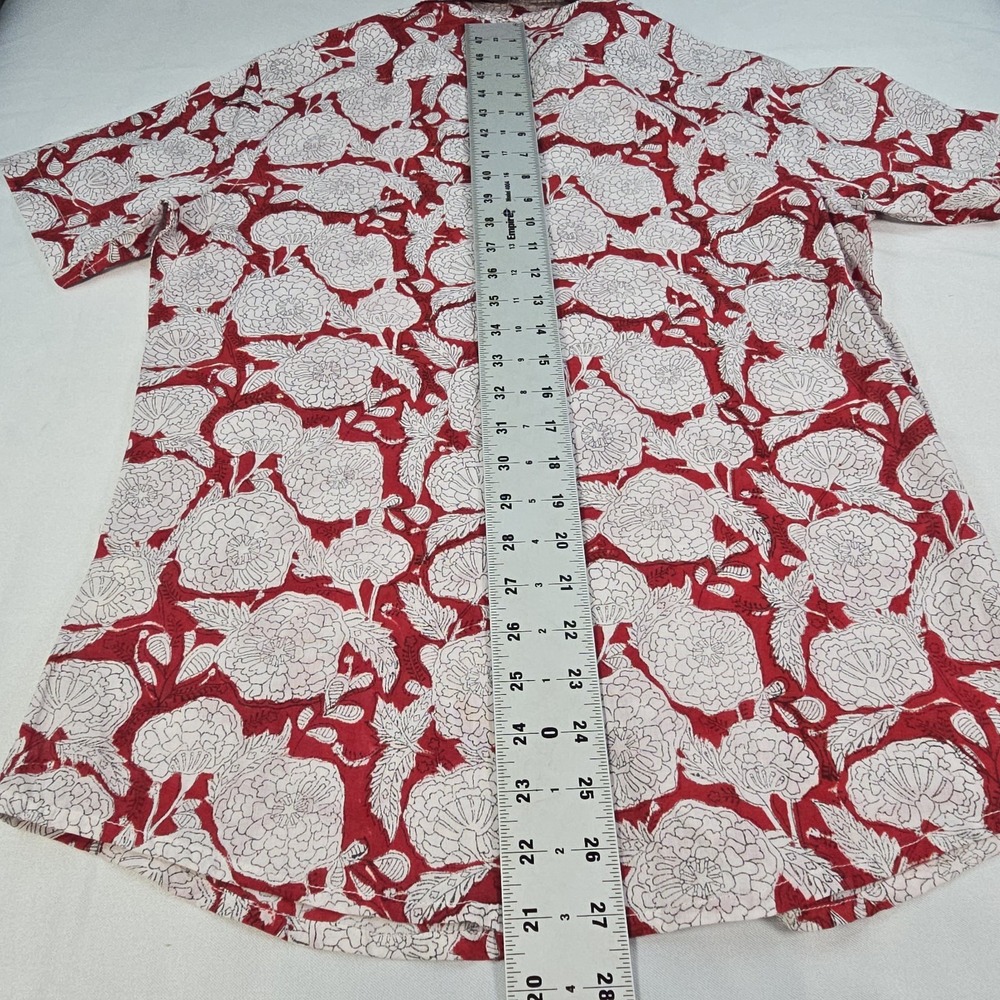 Fabindia Slim Fit Floral Hand Block Print Shirt Men's XS Red White Cotton India - Picture 8 of 9